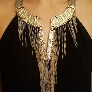 H&M Black Halter Top with Gold Statement Necklace